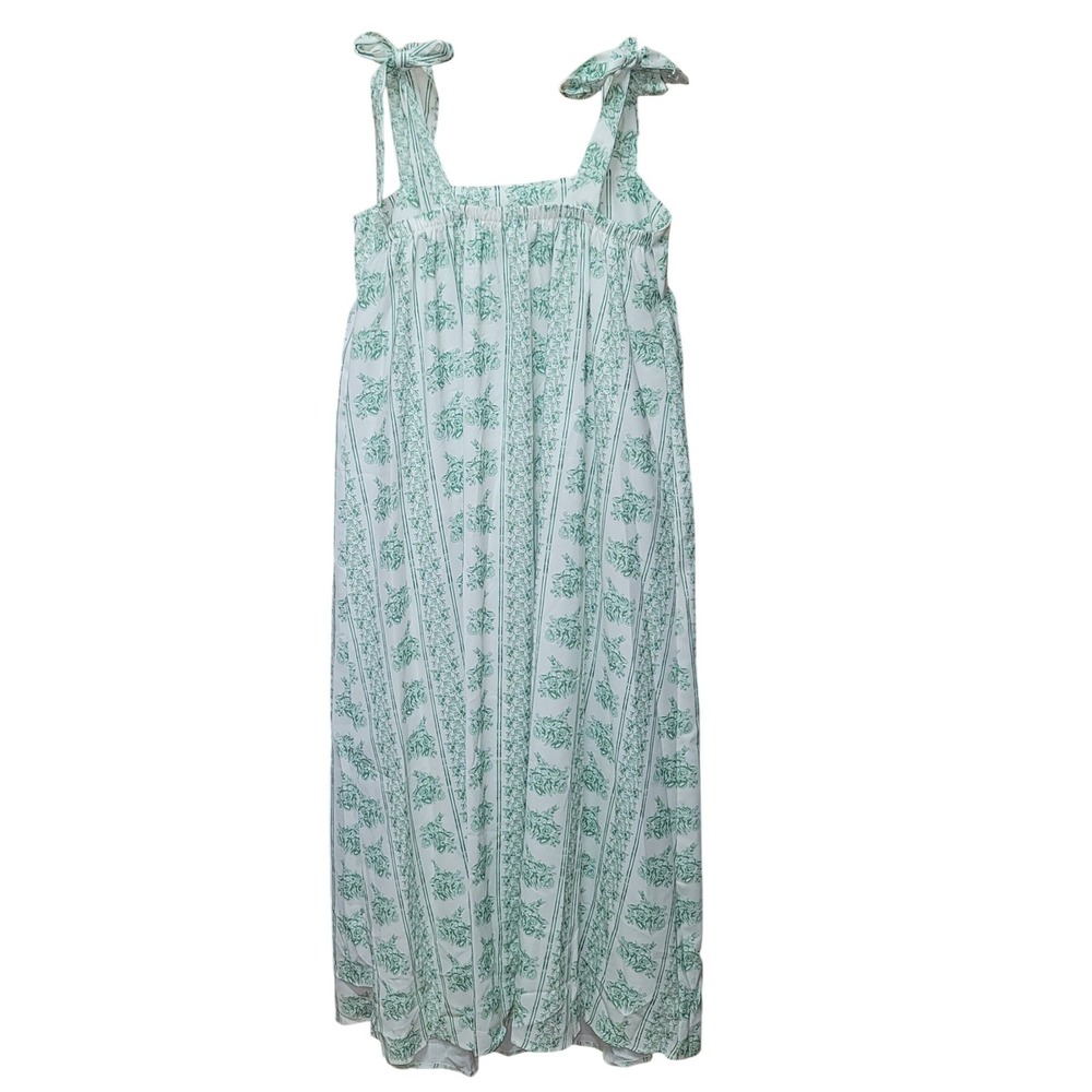 Womens Floral Stripe Maxi Dress 2XL Green White Tie Shoulder Boho Cottage Beach - Picture 4 of 9
